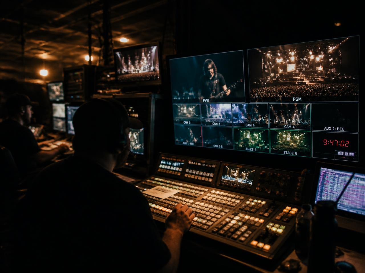 Technical director cutting a multi-camera show at a switcher